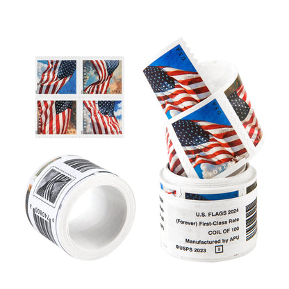 (10) 2024 Forever Stamps US Flag First Class Postage Stamps Coil of 100 PCS/Roll