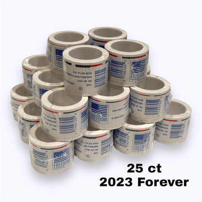 (25) 2023 Forever Stamps US Flag First Class Postage Stamps Coil of 100 PCS/Roll