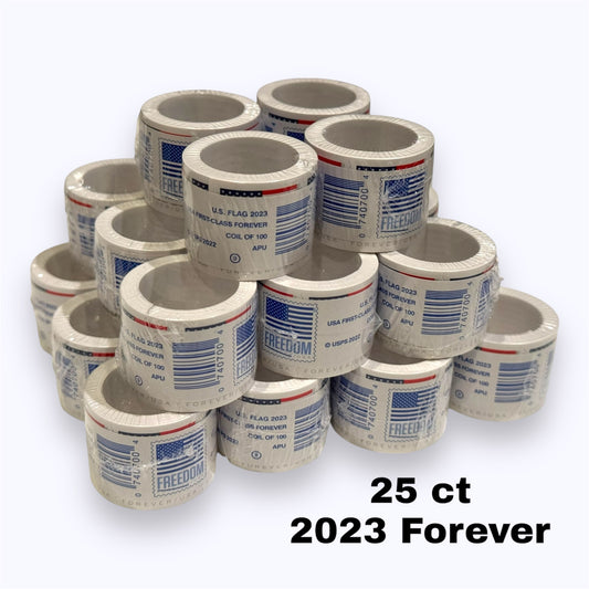 (25) 2023 Forever Stamps US Flag First Class Postage Stamps Coil of 100 PCS/Roll